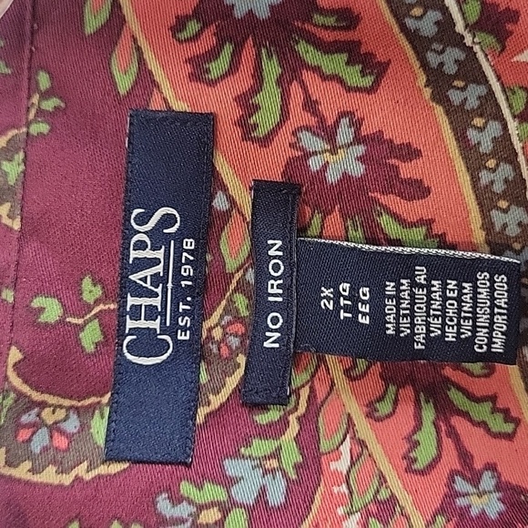 Chaps No Iron Flip Cuffs Button down burguney red paisley shirt - Picture 2 of 8